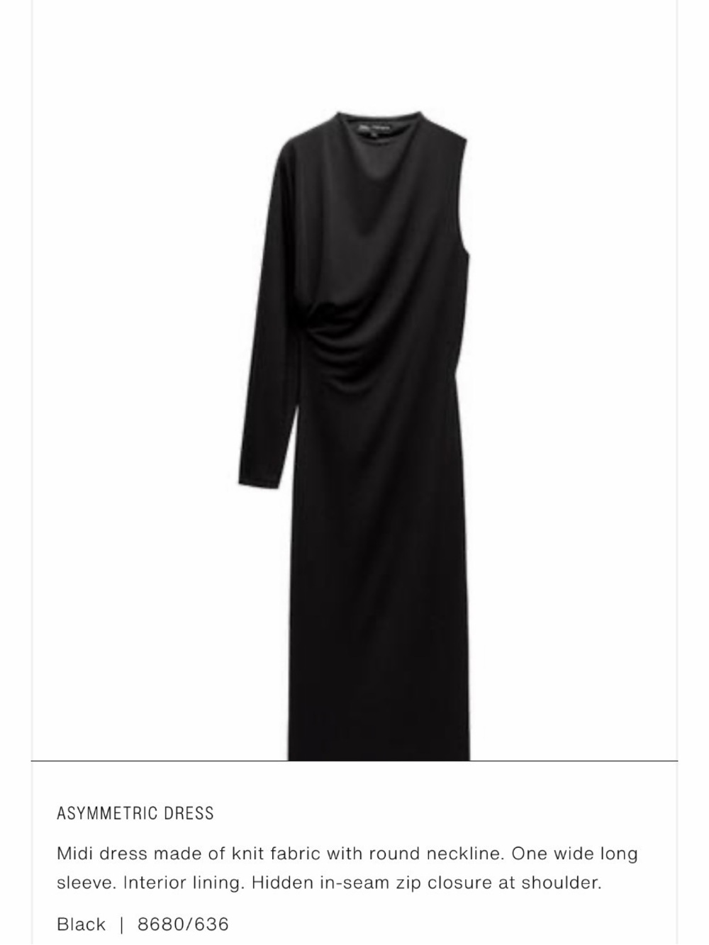 Zara Asymmetric One-Sleeve Black Maxi Dress